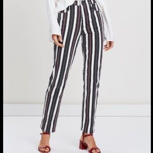 FRAME Le Sylvie Slender Straight Stripe Jeans 28 Black White Cherry Red Chic USA